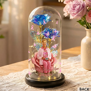 Faith Hope Love - Personalized Breast Cancer Awareness Glowing Roses Glass Dome