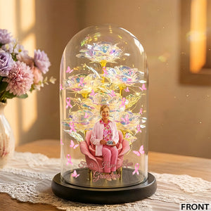 Faith Hope Love - Personalized Breast Cancer Awareness Glowing Roses Glass Dome