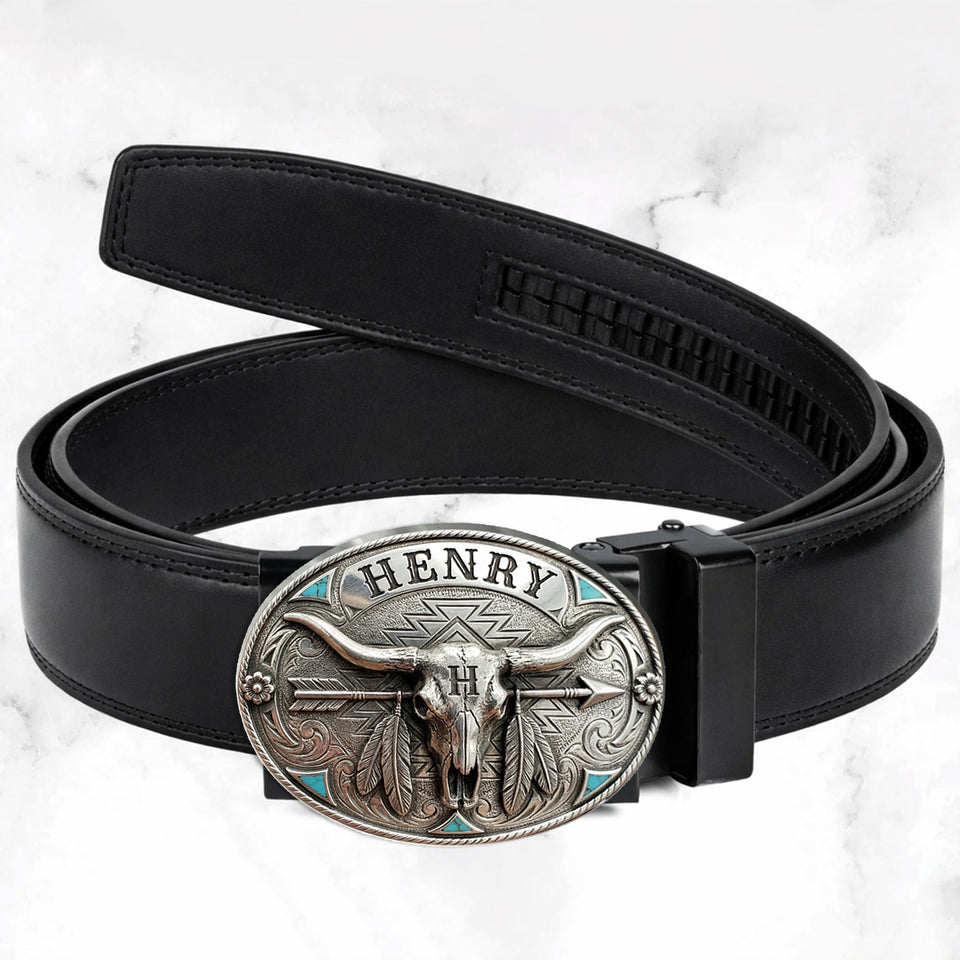 Custom Initial Western Spirit - Personalized Western Outfit Leather Belt With Shaped Buckle
