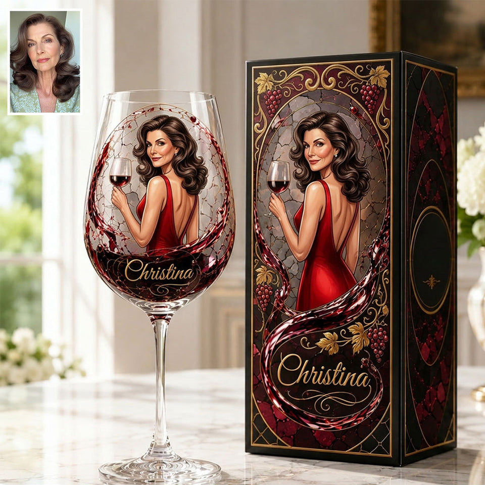 Love Wine Gift For Her - Personalized Wine Long Stem Wine Glass With Box