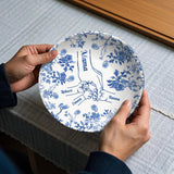 Assiette ronde en céramique personnalisée « Mains de maman et d'enfants » blanche et bleue classique - Assiette ronde personnalisée pour maman