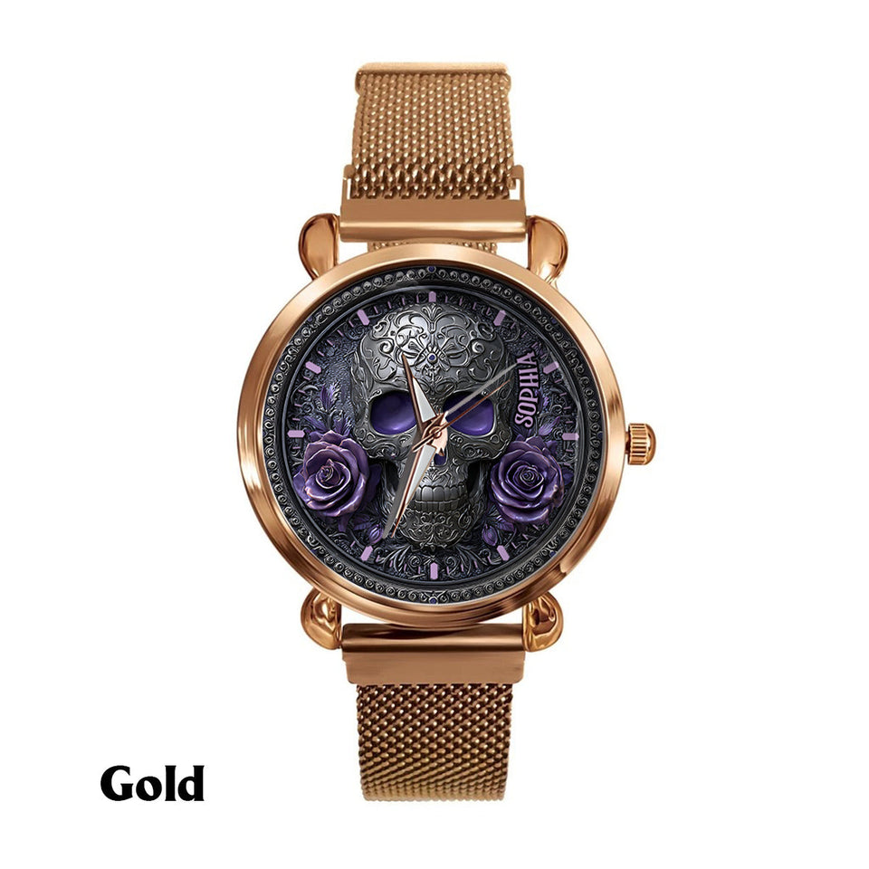 Skull And Roses - Personalized Skull Women Hand Watch