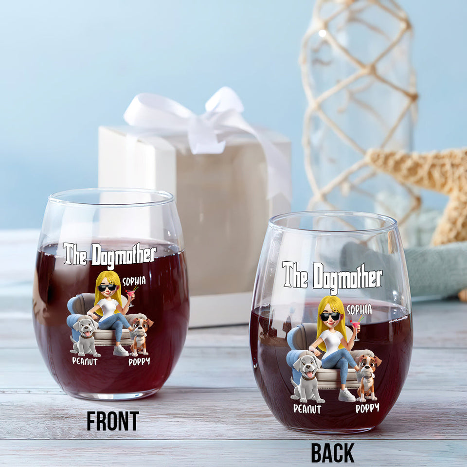 The Catmother/ The Catfather/ The Dogmother/ - Personalized Dog All Over Wine Glass