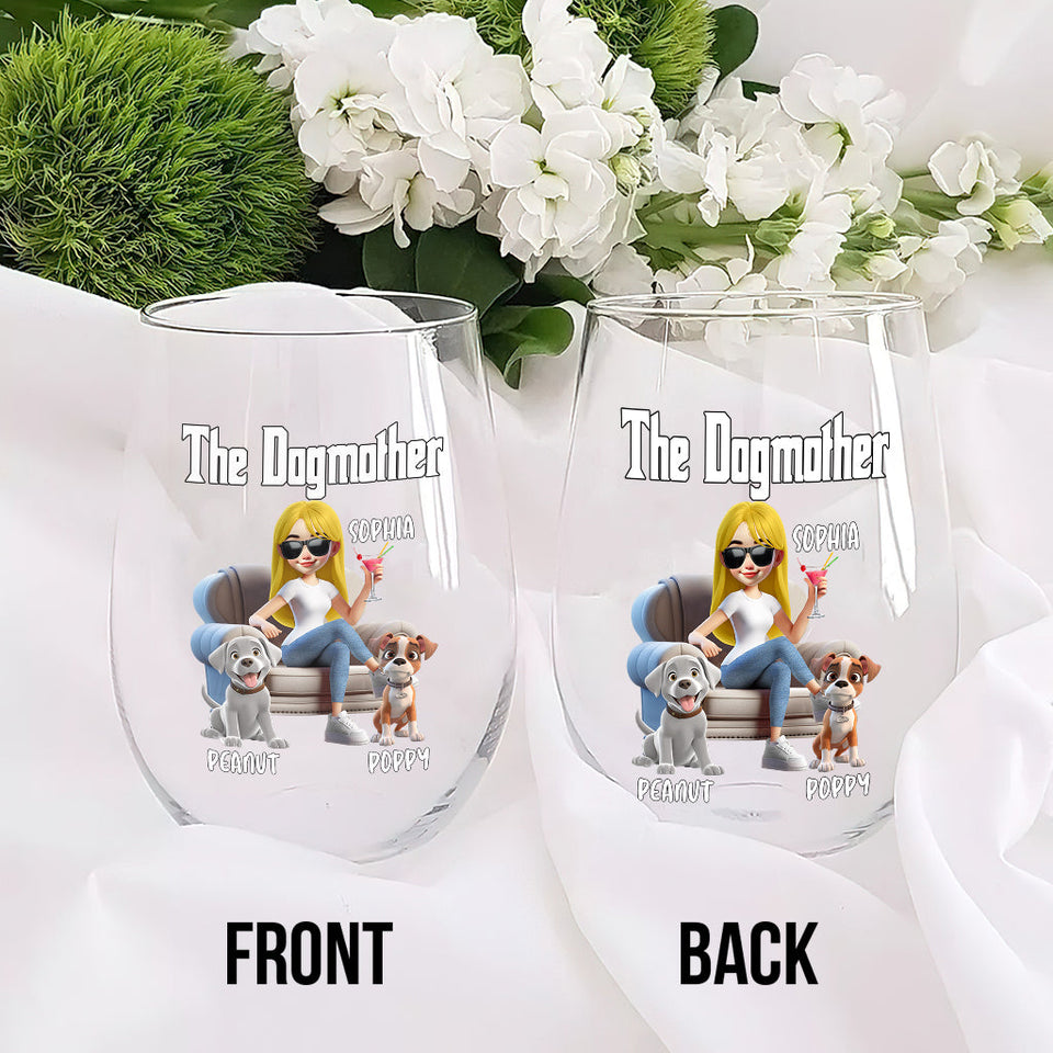 The Catmother/ The Catfather/ The Dogmother/ - Personalized Dog All Over Wine Glass