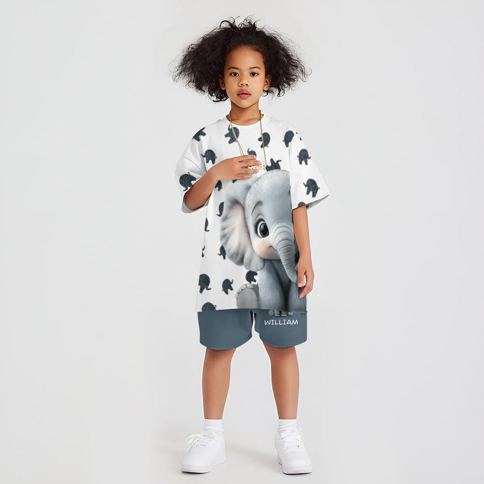 Cute Baby Elephant Clothing Set For Kid - Personalized Elephant Kid T-shirt & Shorts