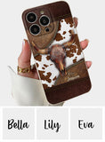 Skeleton Bull Skull - Personalized Western Leather Phone Case