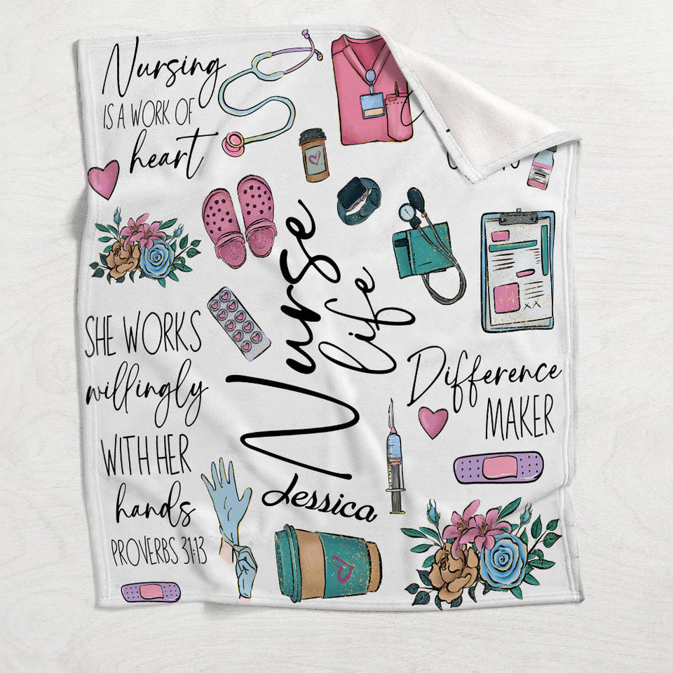 Nursing Is A Work Of Heart - Personalized Nurse Blanket