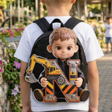 Alphabet Letter Construction Theme - Personalized Kid Changeable Leather Patch Backpack