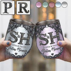 Gift For Best Friends Custom Name Initial Letters - Personalized Bestie Wine Tumbler
