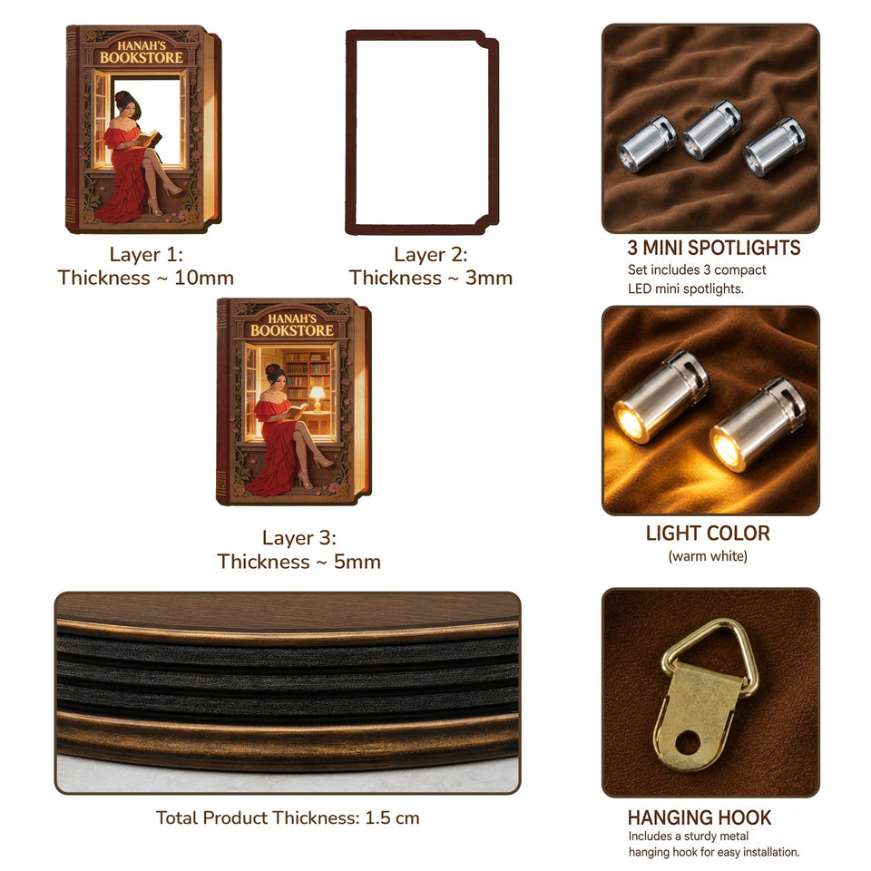 My Bookstore - Personalized Book Wooden Light Shadow Box