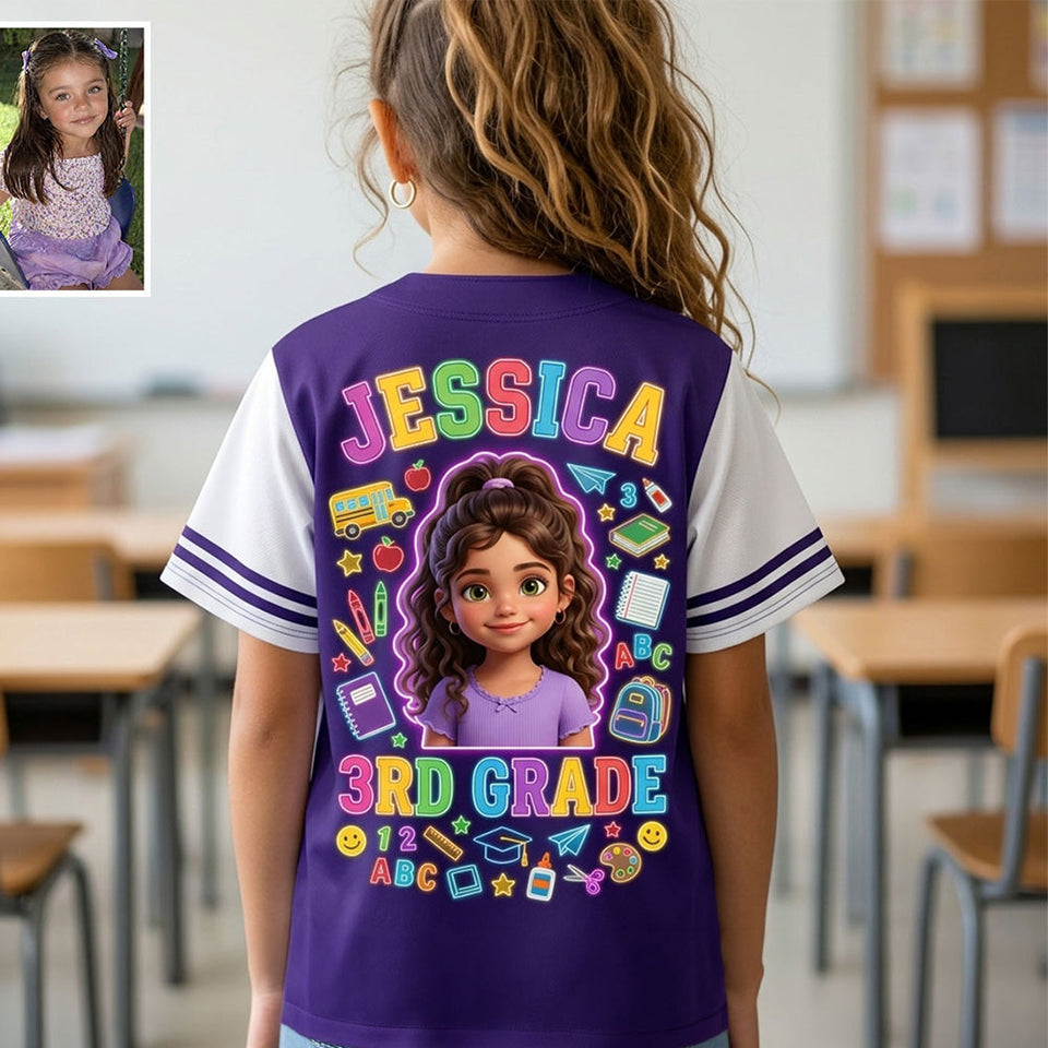 Back To School Gift, Neon Style Jersey - Personalized Kid Baseball Jersey