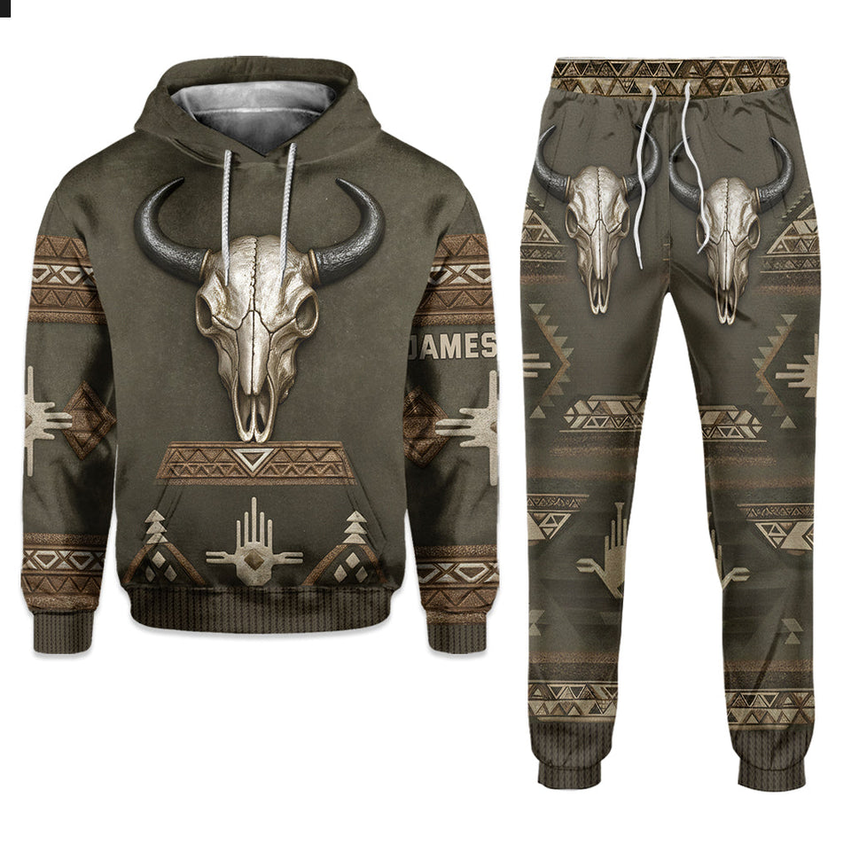 Skull Tribal, Native American Pattern - Personalized American Indian Hoodie and Sweatpants