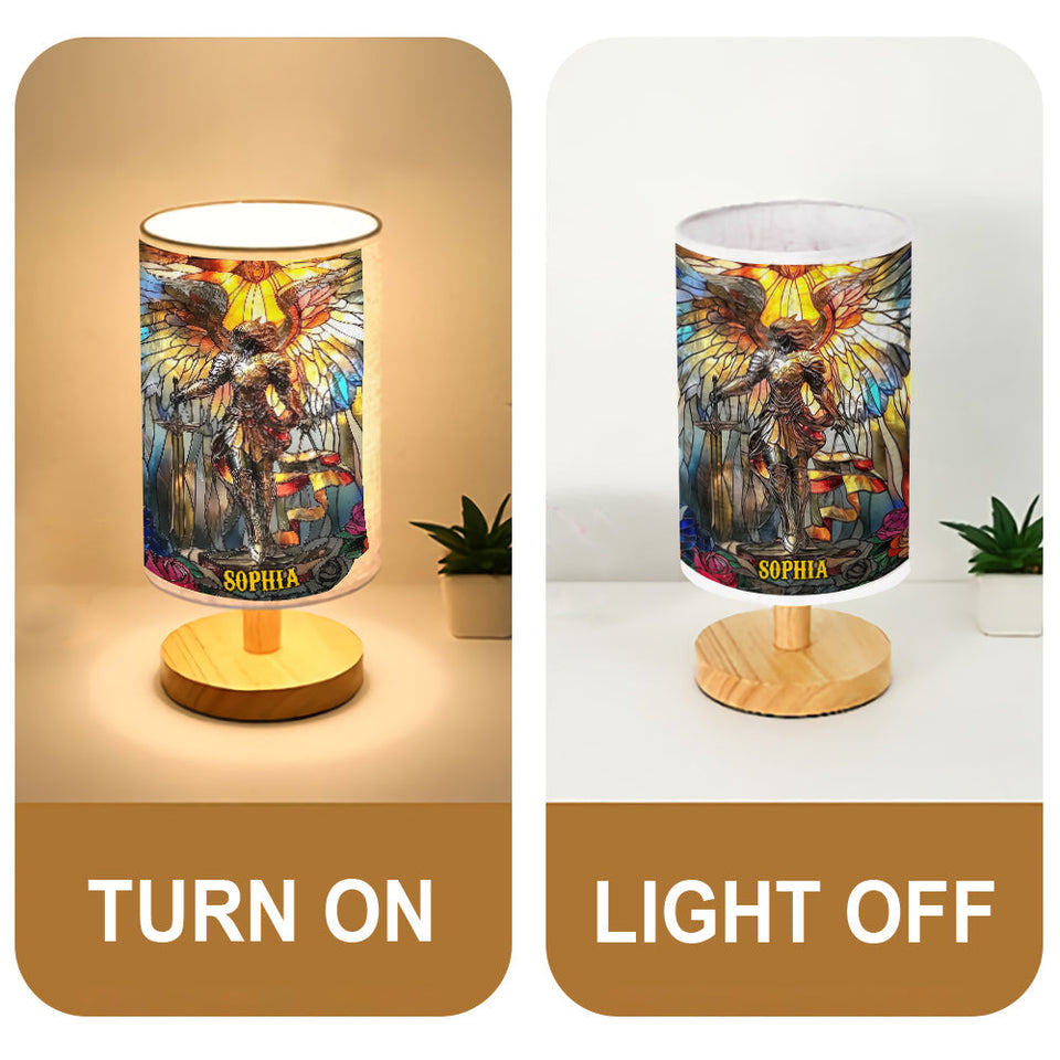 Archangel Michael - Personalized Christian Table Lamp with Wood Base