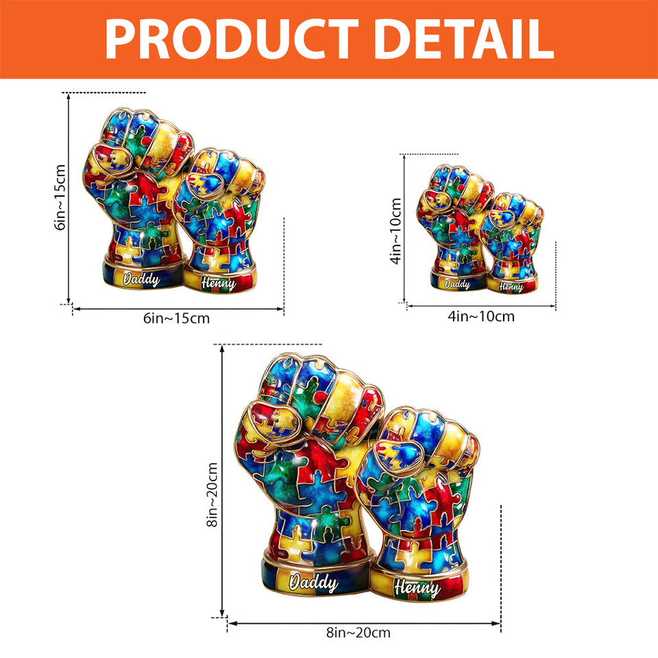 Autism Hand Dad And Kid - Personalized Autism Awareness Custom Shaped Acrylic Plaque