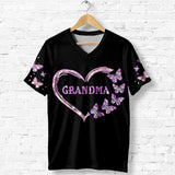 Custom Bling Shirt For Grandma/ Mother - Personalized Grandma Fully Printed V-Neck T-Shirt