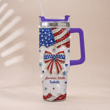 America's 250th Bow - Personalized Independence Day/ 4th of July Rhinestone Tumbler With Plush Charm