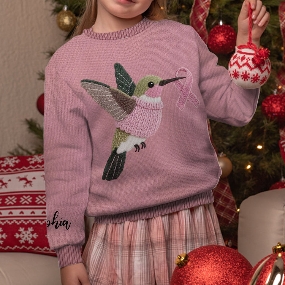 Pull moche rose colibri tricoté - Personnalisé pour la sensibilisation au cancer du sein