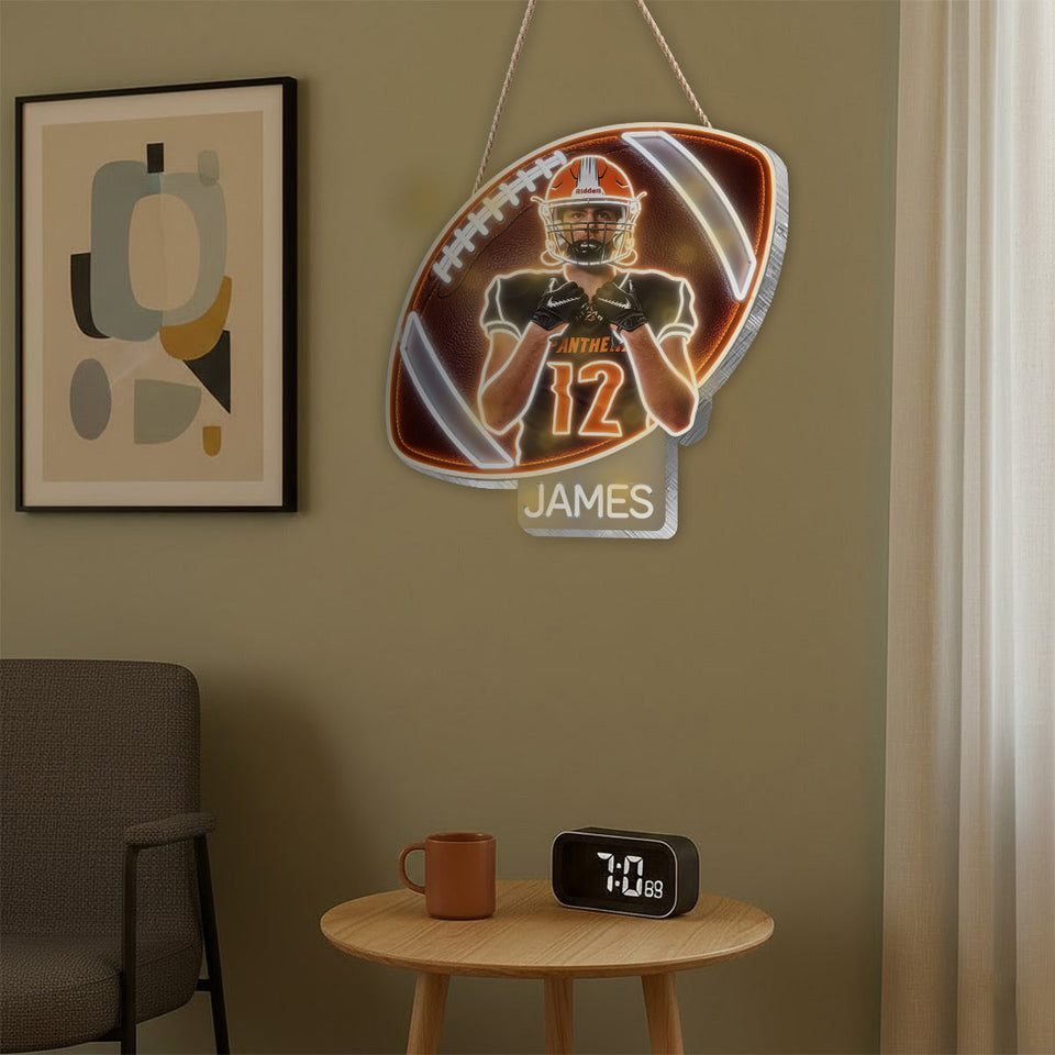 Room Decor For Football Player - Personalized Football LED Light Acrylic Sign