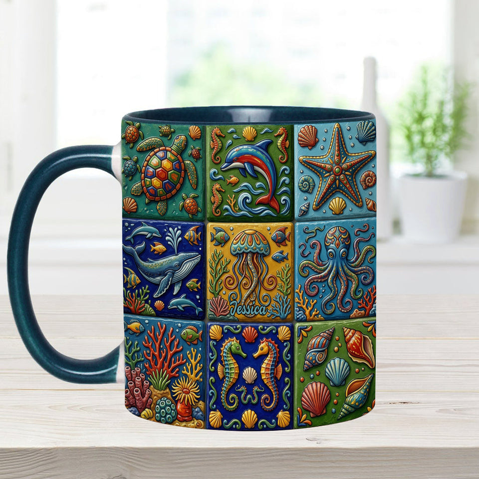 Sea Creatures - Personalized Sea Lover Accent Mug & Coaster