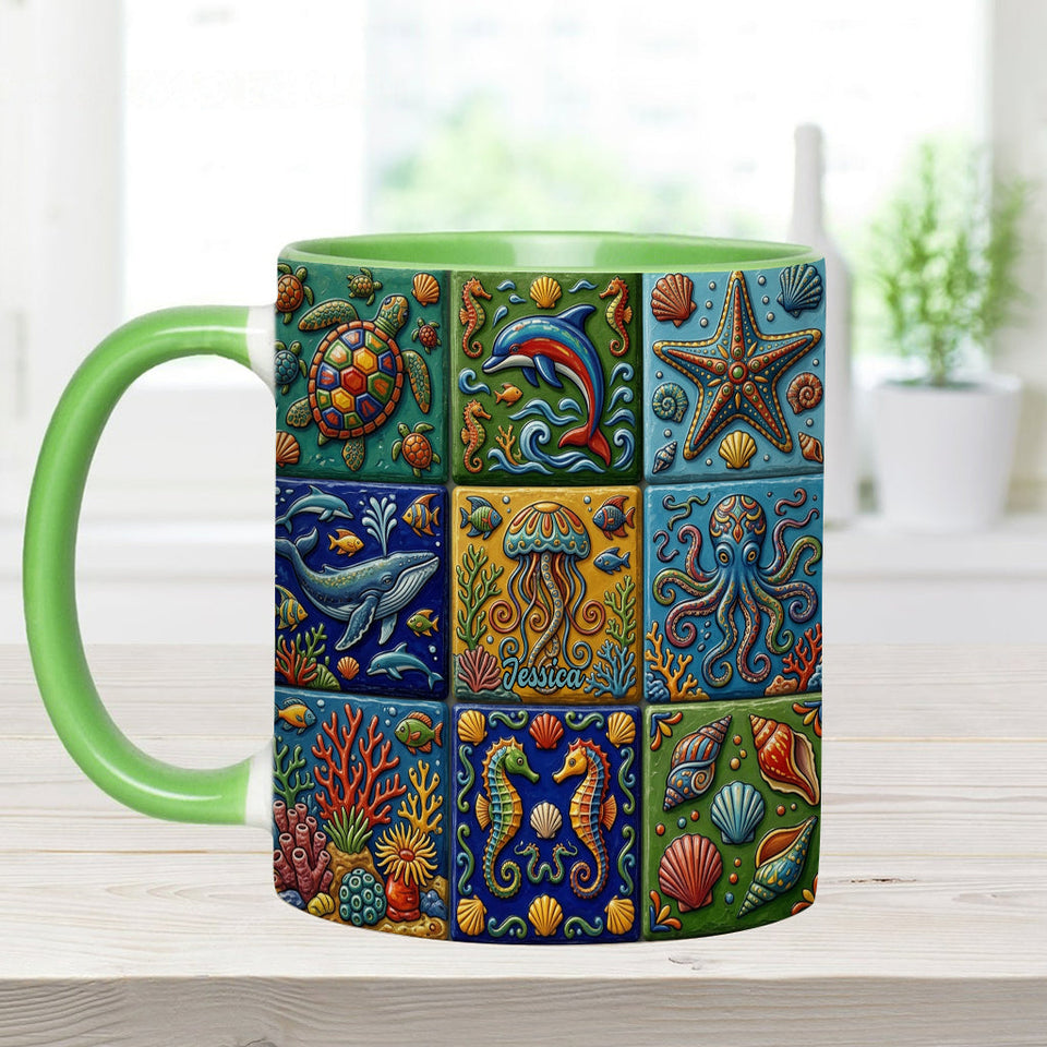Sea Creatures - Personalized Sea Lover Accent Mug & Coaster