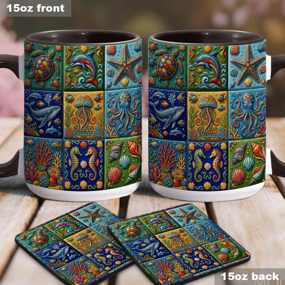 Sea Creatures - Personalized Sea Lover Accent Mug & Coaster