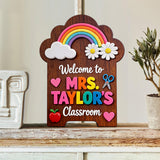 Welcome To Teacher's Classroom - Personalized Teacher Custom Shaped Wood Plaque
