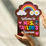 Welcome To Teacher's Classroom - Personalized Teacher Custom Shaped Wood Plaque