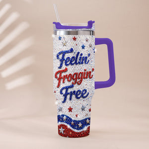 Love Frog, Celebrate 4th Of July - Personalized Frog Rhinestone Tumbler With Plush Charm