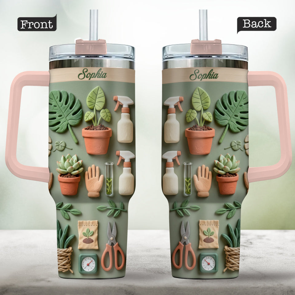 Plant Mom - Personalized Gardening Tumbler With Handle