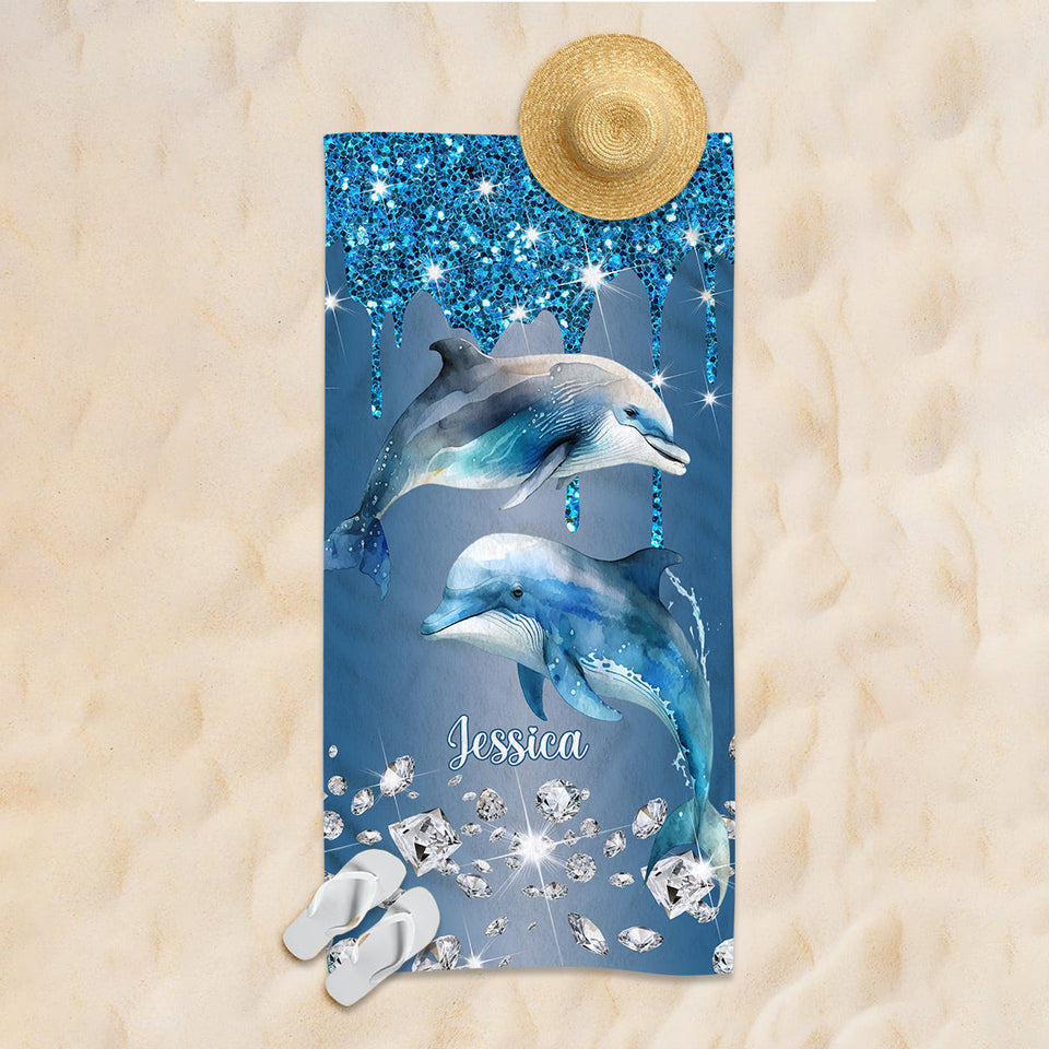 Beutiful Dolphins - Personalized Dolphin Quick-dry Beach Towel/ Bath Towel