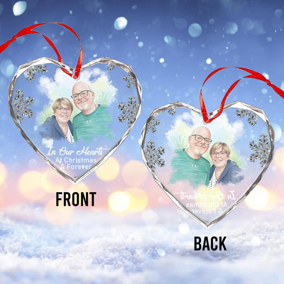 Dans nos cœurs à Noël et pour toujours - Ornement en verre personnalisé en forme de cœur