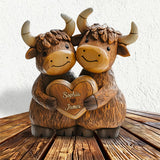 Cute Highland Cow Couple - Personalized Highland Cow Custom Shaped Acrylic Plaque