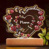 Grandma Mom Floral Heart - Personalized Grandma Shaped Plaque Light Base