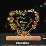 Grandma Mom Floral Heart - Personalized Grandma Shaped Plaque Light Base