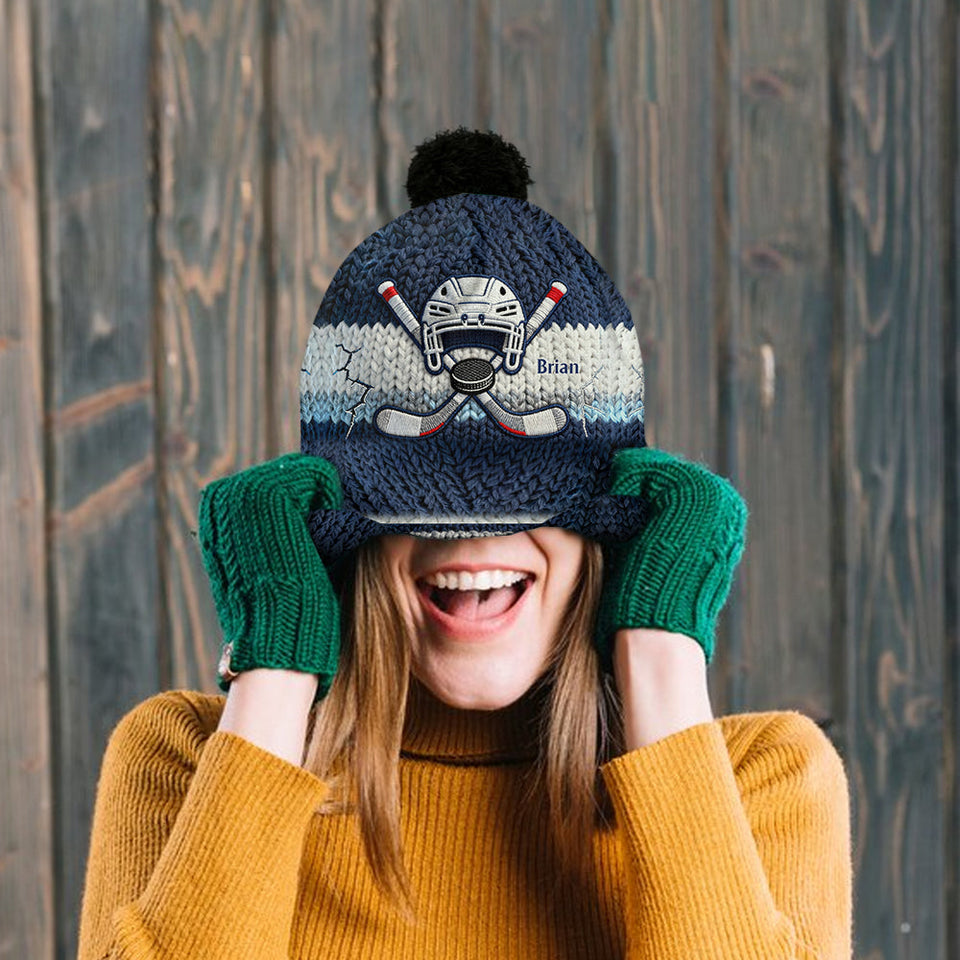 Ice Hockey Makes Me Happy - Personalized Hockey Beanie Hat