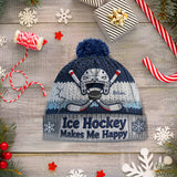 Ice Hockey Makes Me Happy - Personalized Hockey Beanie Hat
