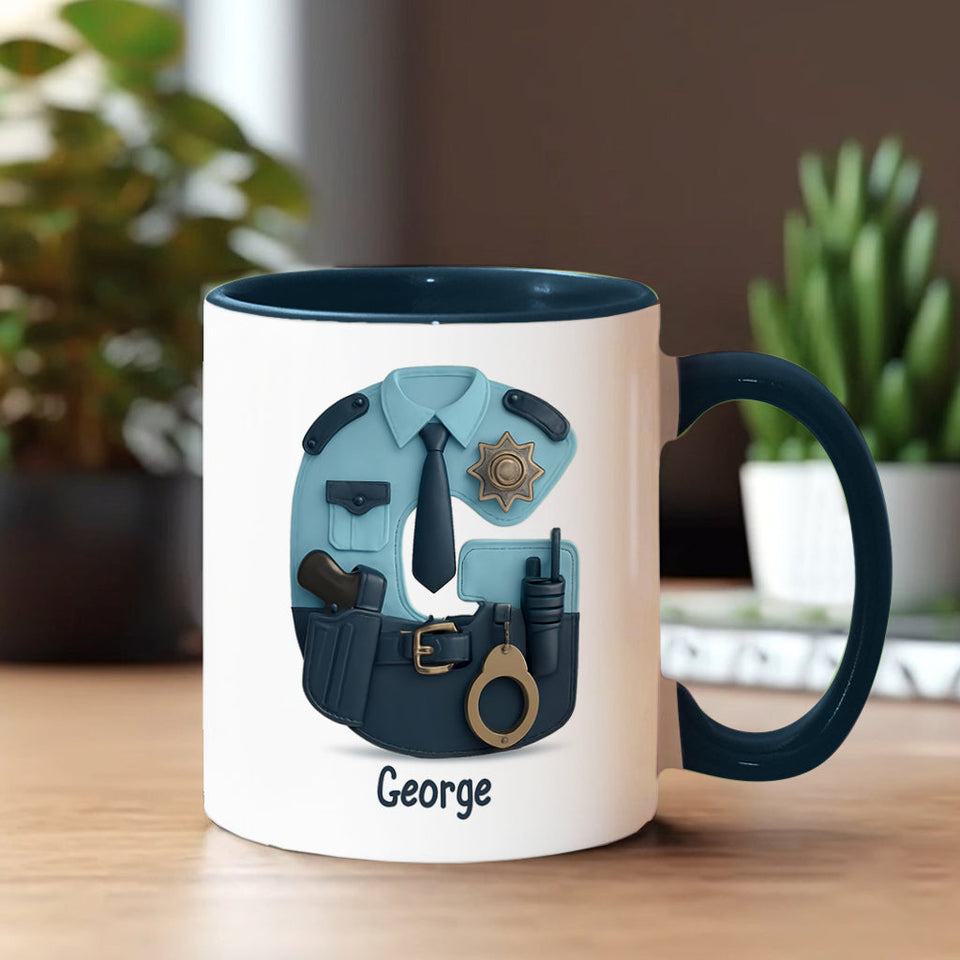 Police Custom Alphabet, Custom Initial - Personalized Police Officer Accent Mug