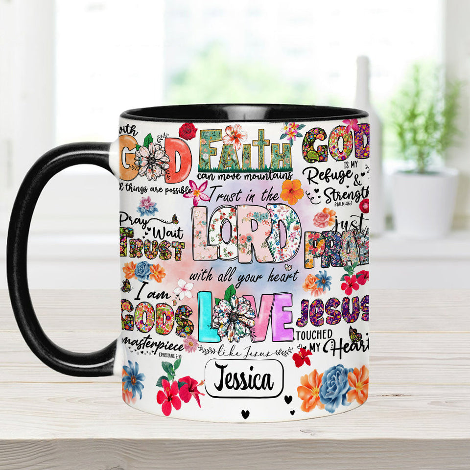 Priez, attendez, ayez confiance - Mug chrétien personnalisé