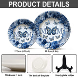 Assiette ronde en céramique personnalisée « Papillon bleu et blanc classique » - Cadeau Fête des Mères
