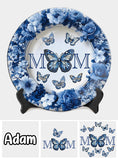 Assiette ronde en céramique personnalisée « Papillon bleu et blanc classique » - Cadeau Fête des Mères