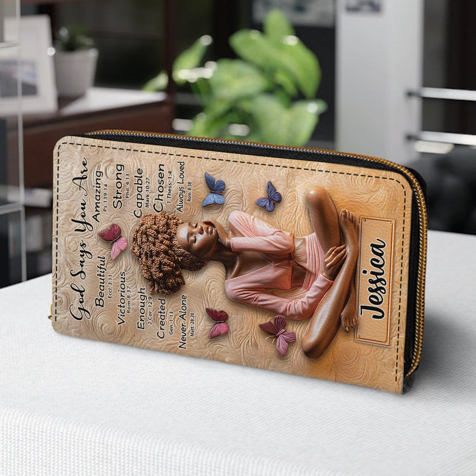 God Says You Are - Personalized African American Leather Long Wallet