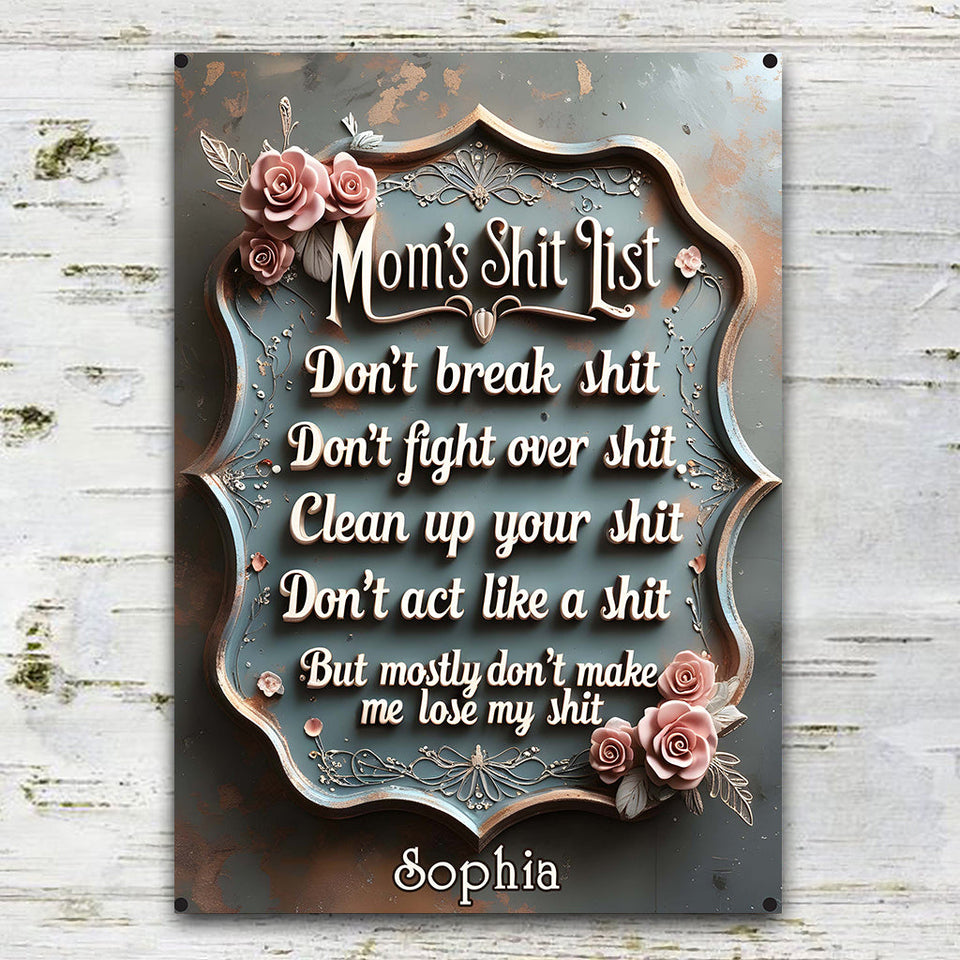 Mom's Shit List - Personalized Mother Rectangle Metal Sign