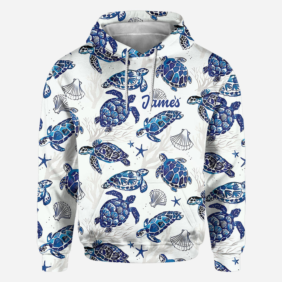 Toile De Jouy Patterm, Blue Dolphin, Turtle,... - Personalized Sea Lover All Over Shirt