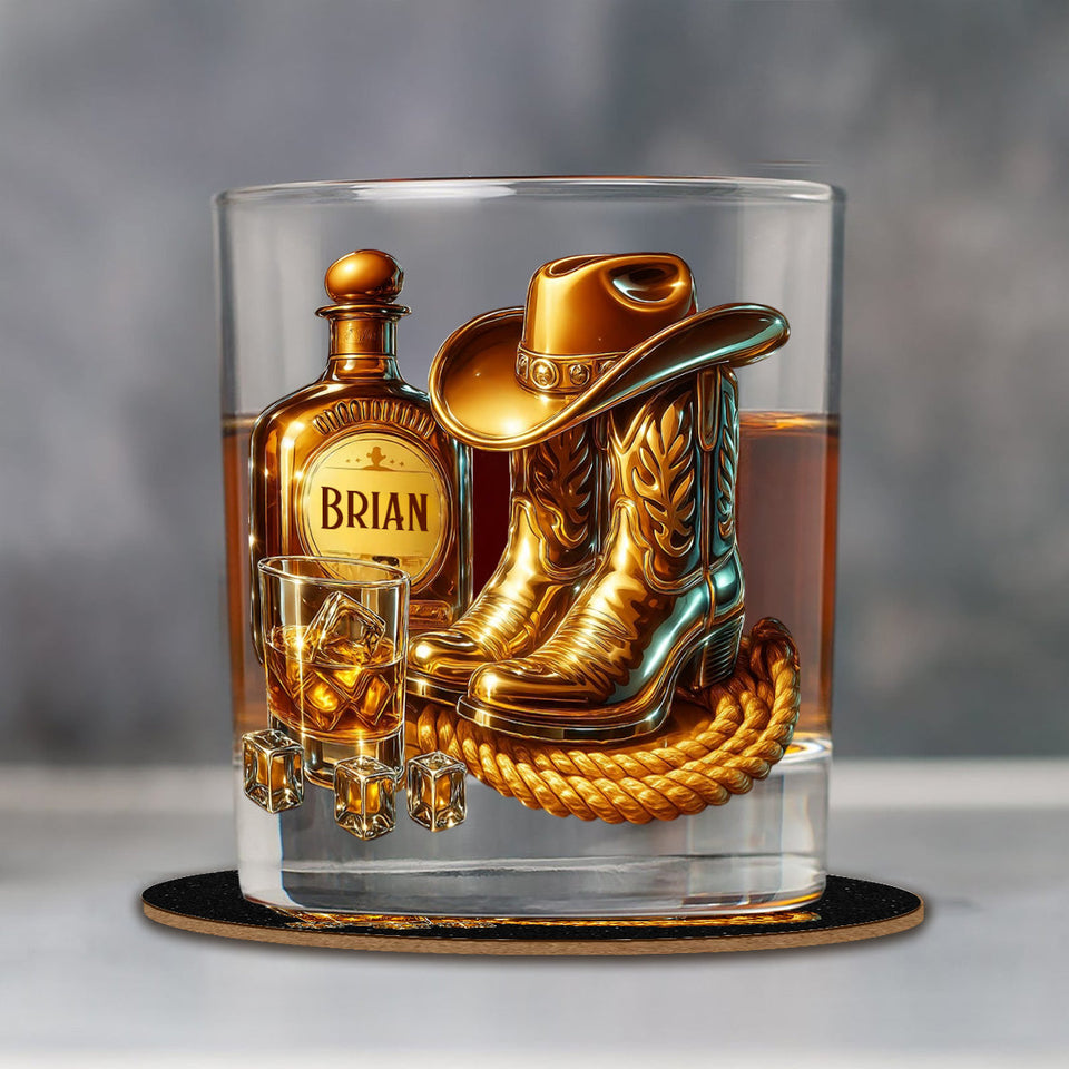 Cowboy Boots Hat - Personalized Whisky Whiskey Glass