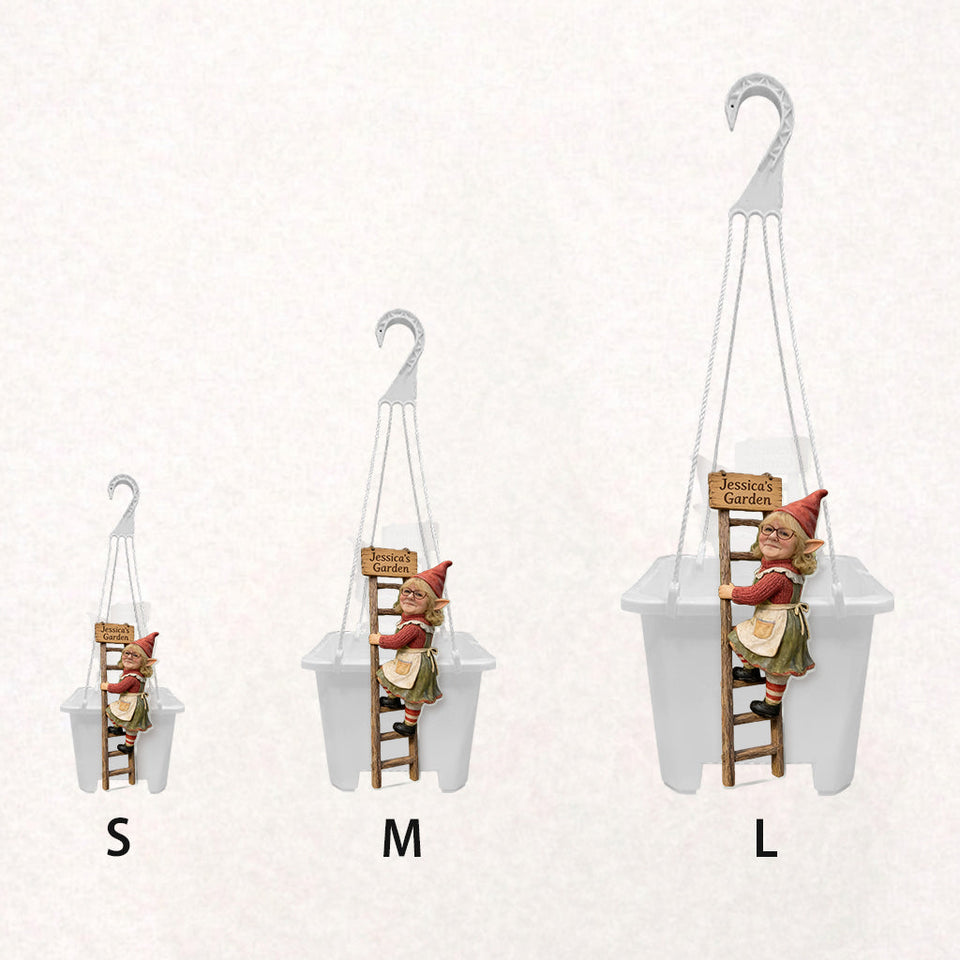 Funny Ladder Climbing Gnome - Personalized Gardening Hanging Pot