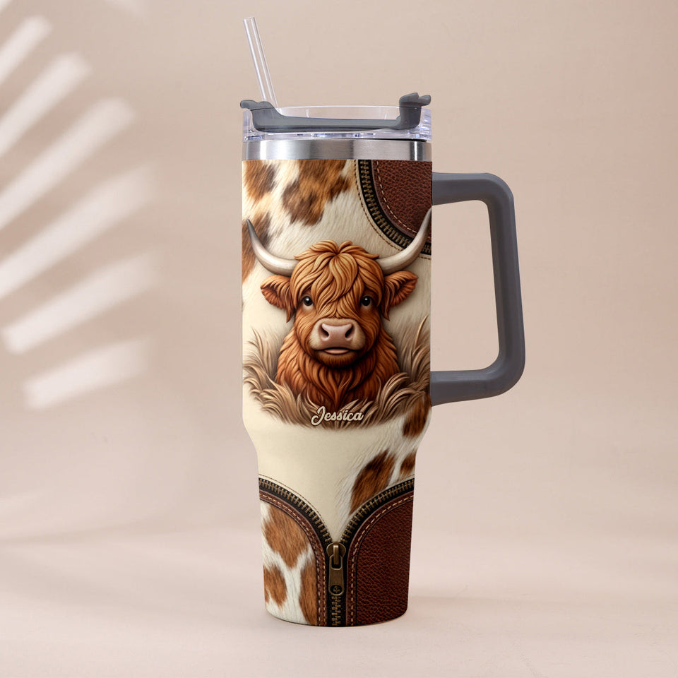 Cute Highland Cow - Personalized Highland Cow Tumbler With Plush Charm