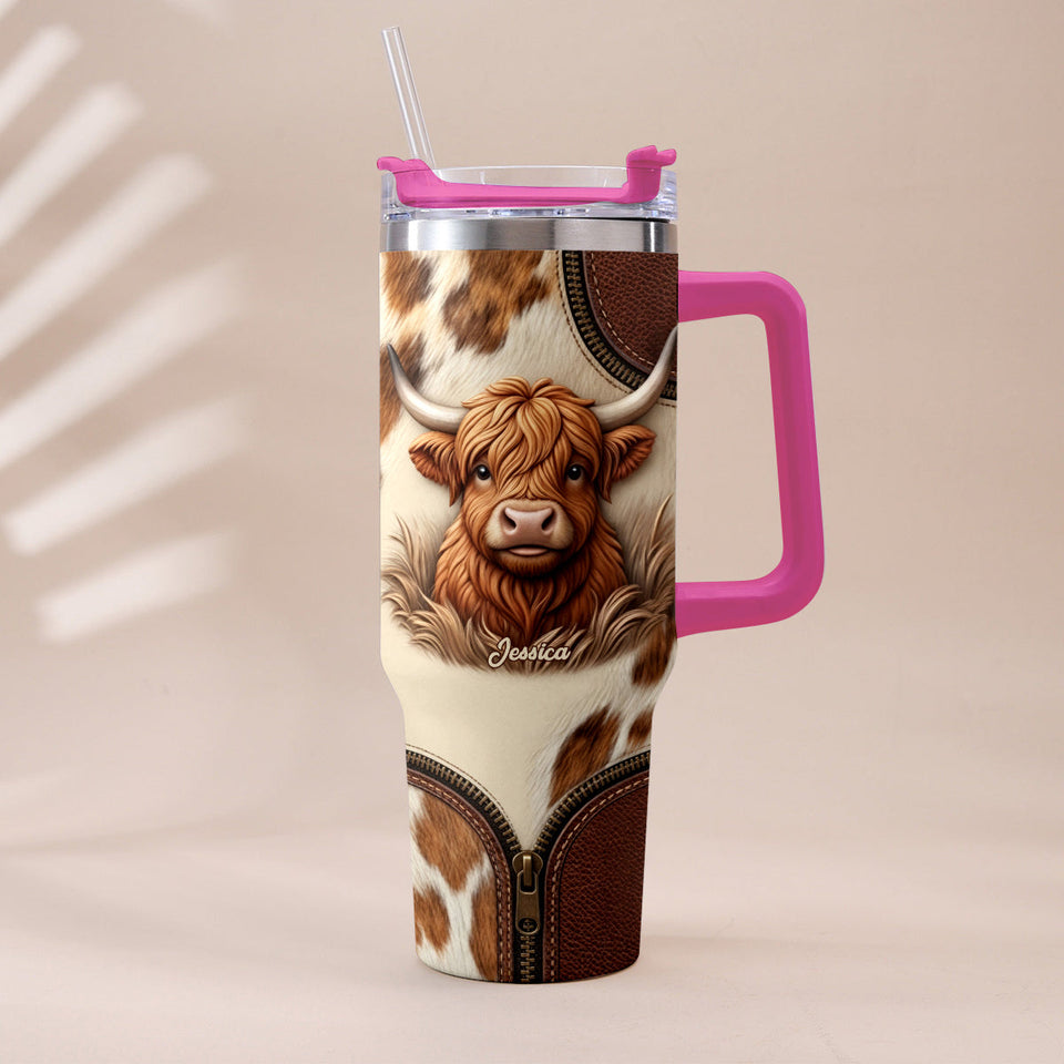 Cute Highland Cow - Personalized Highland Cow Tumbler With Plush Charm