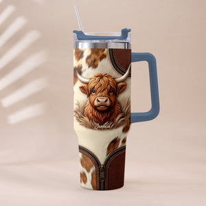 Cute Highland Cow - Personalized Highland Cow Tumbler With Plush Charm