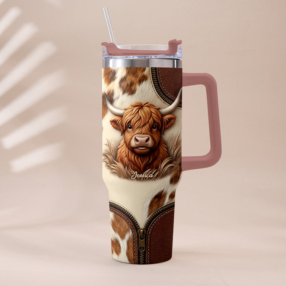 Cute Highland Cow - Personalized Highland Cow Tumbler With Plush Charm