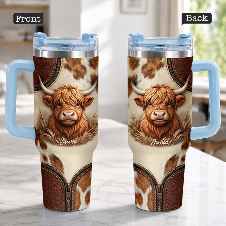 Cute Highland Cow - Personalized Highland Cow Tumbler With Plush Charm